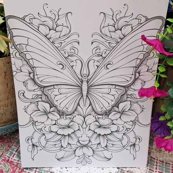 🆕DREAM BUTTERFLY in Flowers 🪻🦋🌺 Spiral Bound Coloring Book - Picture 7 of 12